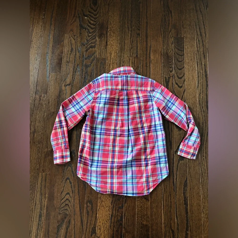 Polo Ralph Lauren Boys 8 Pink/Red/Blue Plaid Button Down Collared Shirt - EUC!